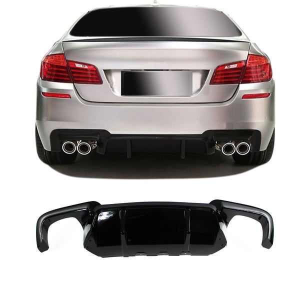 BMW F10 F11 10-17 M-Sport takapuskurin M5 look kiilt&auml;v&auml;n musta diffusori "evill&auml;" tuplaulostuloille
