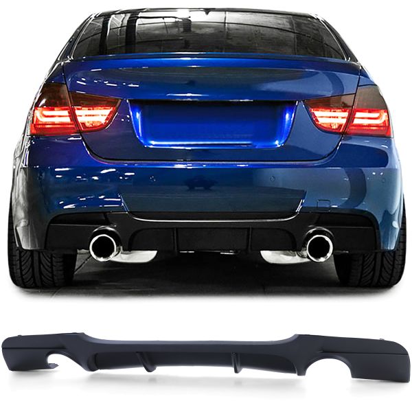 BMW E90 E91 05-12 335i 335d M-Sport takapuskurin mattamusta diffusori yhdet ulostulot molemmin puolin