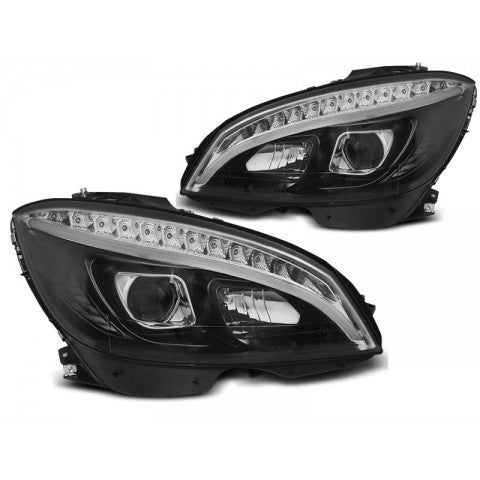 Mercedes W204 07-10 tummapohjaiset ajovalot led vilkuilla