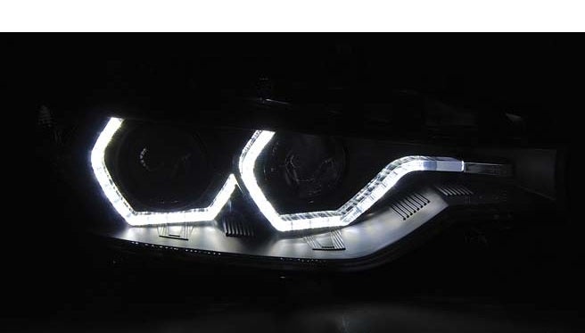 BMW F30 F31 11-15 tummapohjaiset 3D LED angel eyes ajovalot