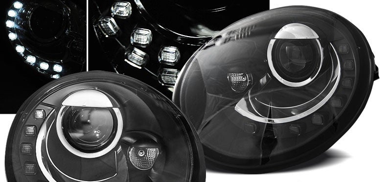 VW New Beetle 98-05 tummaoptiikka ajovalot led parkkivaloilla